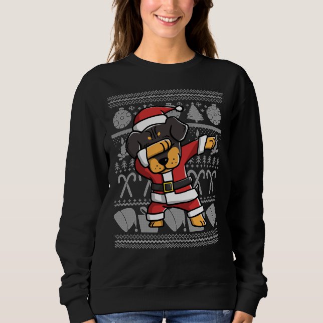 Dabbing Rottweiler Navidades feos Sweater Graphic (Anverso)