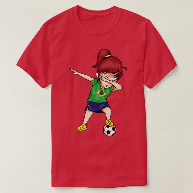 Dabbing Soccer Chica Brazil Jersey - Brasil Foo (Diseño del anverso)