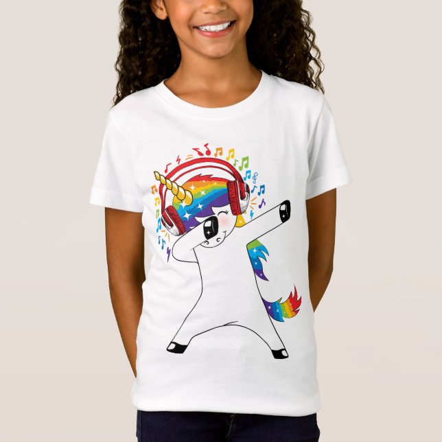 Dabbing Unicorn escucha música - camiseta unicorni (Anverso)