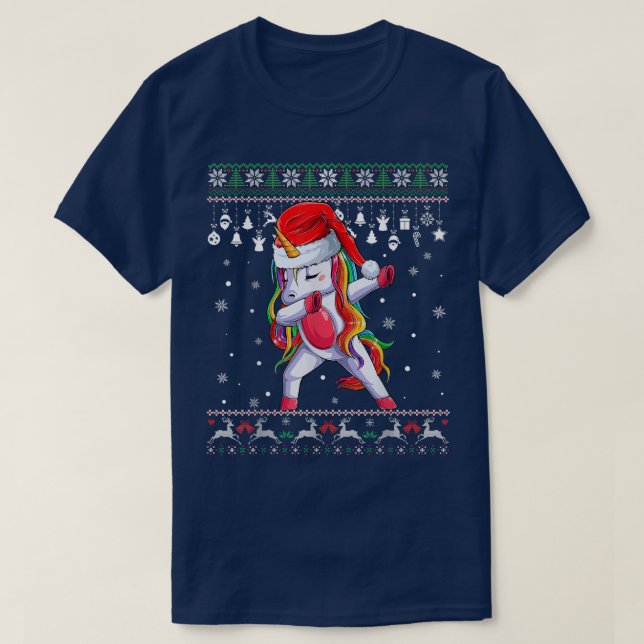 Dabbing Unicorn Santa Sweater Navidades feos niños (Diseño del anverso)