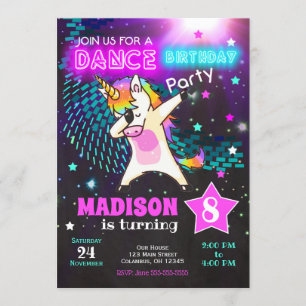 Dabbing Unicornio Invitación al cumpleaños / Fiest