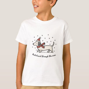 Dachshund a través de la nieve - Camiseta de Navid