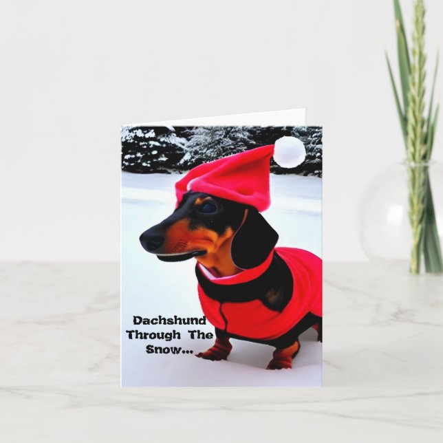Dachshund A Través De La Nieve. Tarjeta de navidad (Anverso)