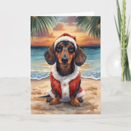 Dachshund a través de la tarjeta de vacaciones de 