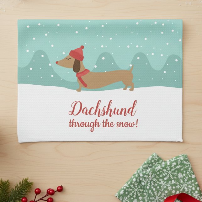 Dachshund a través de la toalla de mano de los Nav (Dachshund through the snow dish towel - great hostess or white elephant gift - useful, inexpensive)