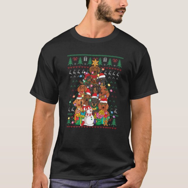 Dachshund Árbol de Navidad Santa Hat Dulce suéter (Anverso)
