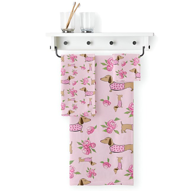 Dachshund Bath Toxie Set Doxie + Peonies Floral (Subido por el creador)
