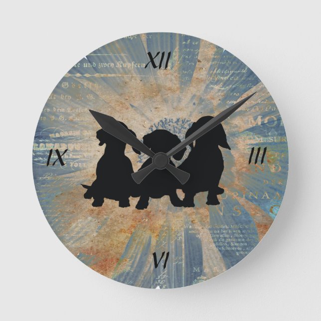Dachshund Blue Gold reloj de pared de impresión al (Anverso)