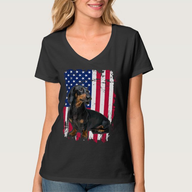 Dachshund Camisa De Bandera De Ee.Uu. 4 De Julio (Anverso)
