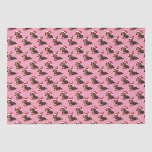 Dachshund con Santa Hat en papel de tejido rosado (Anverso)