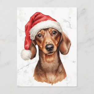 Dachshund con sombrero de Santa Acuarela Navidad