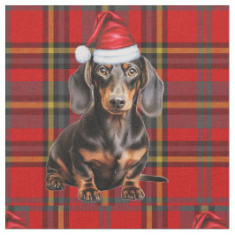 Dachshund con una tela de cuadros festivos rojos y