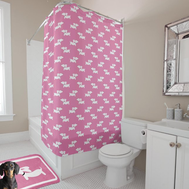 Dachshund Cortina De Ducha Baño Doxie Rosa (wiener dog themed bathroom)