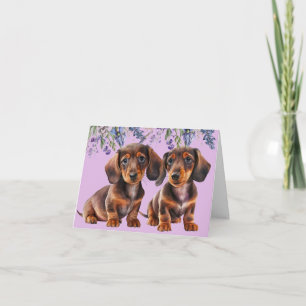 Dachshund Cuppies Tarjeta de saludo Floral Blank