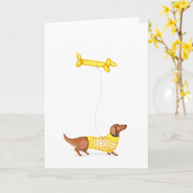 Dachshund cutáneo con tarjeta de globo de perro sa (flor amarilla)