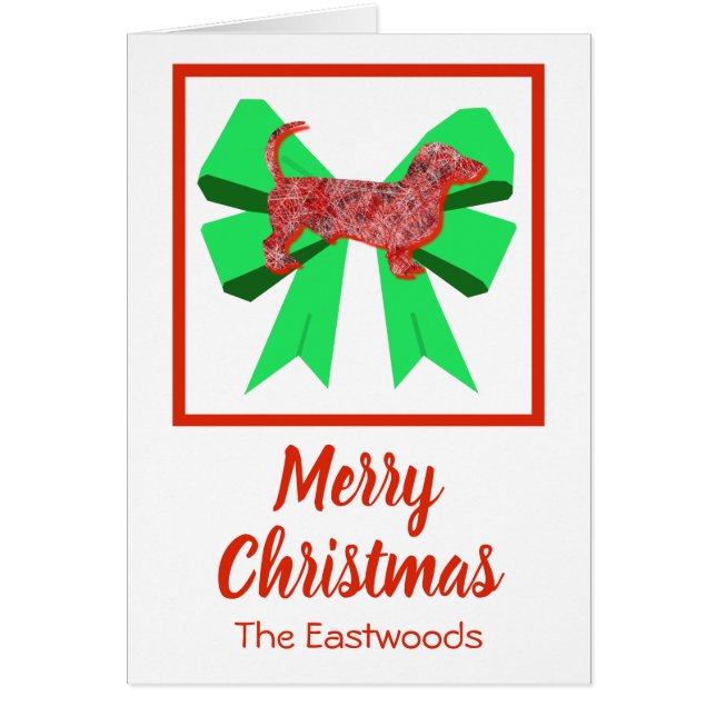 Dachshund Cute Navidades Dog & Green Bow Card (Frente)