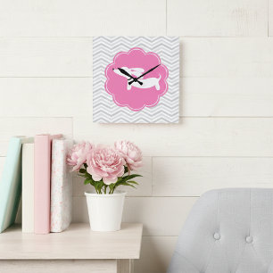 Dachshund Dachshund rosa y gris reloj de pared de 