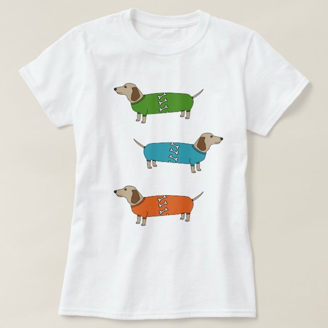 Dachshund de los perros de salchicha en camiseta (Diseño del anverso)