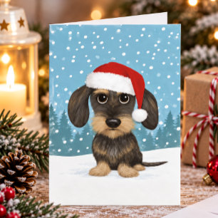 Dachshund de pelo duro Santa Teckel perro Navidad