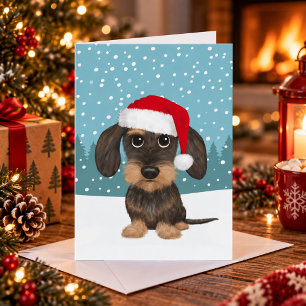 Dachshund de pelo duro Santa Teckel perro Navidad