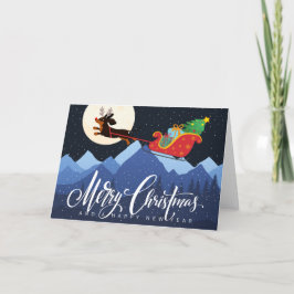 Dachshund Deer Sleigh Mountain Moon Snow Navidad