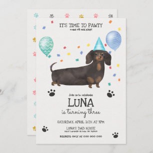  Dachshund Dejó A Pawty Dog Invitación Al Cumpleañ