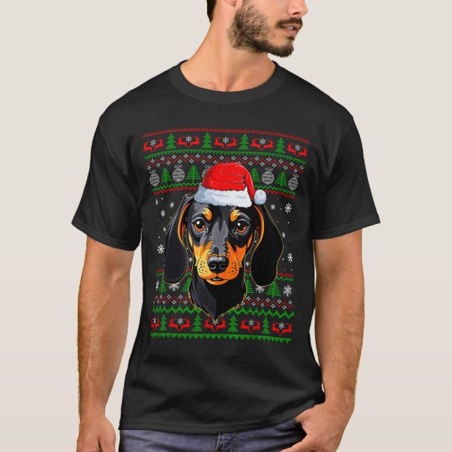 Dachshund Dog Christmas Ugly Sweater Santa Adults  (Anverso)
