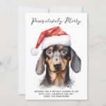 Dachshund Dog Personalizado Santa Merry Navidad<br><div class="desc">Presentamos nuestra tarjeta de Navidades "Patéticamente Merry", perfecta para los amantes del perro y los aficionados al dachshund por igual. Este adorable diseño presenta un encantador ilustracion acuarela de un cachorro dachshund con un festivo sombrero Santa, con el mensaje "Pawsitive Merry" en letra de libreto. ¿Qué mejor manera de difundir...</div>