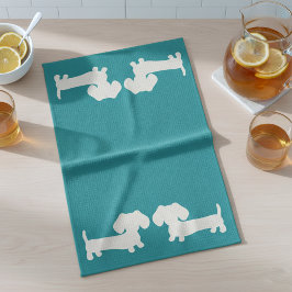 Dachshund Doxie Kitchen Dish Toalla Verde azulada