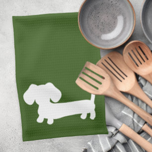 Dachshund Doxie Kitchen Toalla de mano Earthy Gree