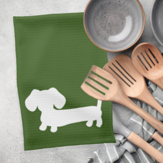 Dachshund Doxie Kitchen Toalla de mano Earthy Gree