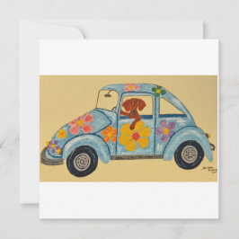 Dachshund en coche hippie