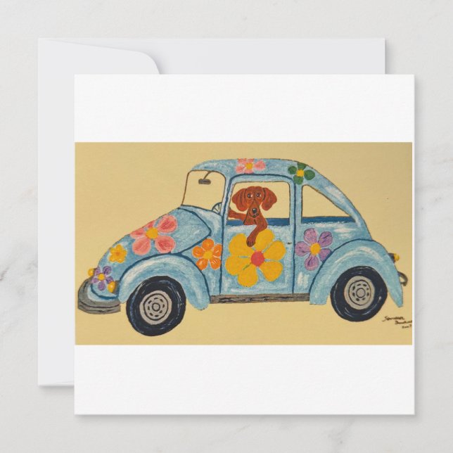 Dachshund en coche hippie (Anverso)