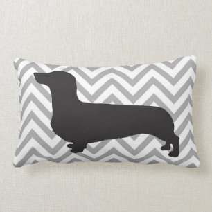 Dachshund en el galón gris y blanco - almohada