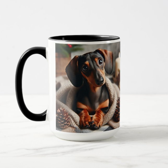Dachshund en la taza de café de los Navidades en b (Izquierda)