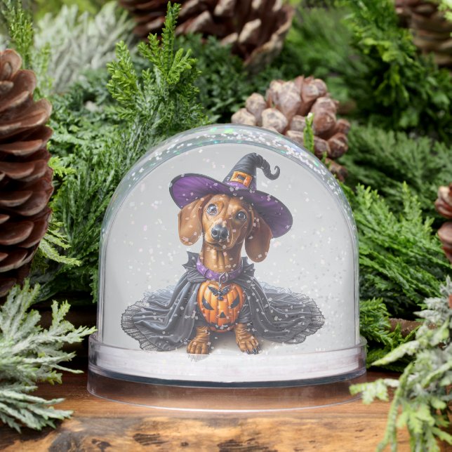 Dachshund Halloween Witch Snow Globe (Invierno)
