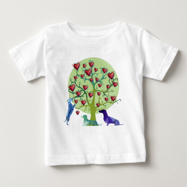 Dachshund Hearts Garden Art Fine Jersey T-Shirt (Anverso)