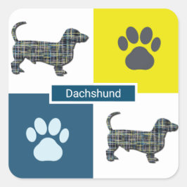 Dachshund Hound Dog & Paw Y&B Grid Square Pegatina
