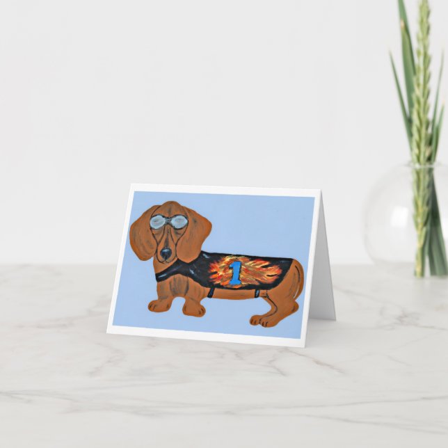 Dachshund in Racing Jacket Folded Note Card (Anverso)