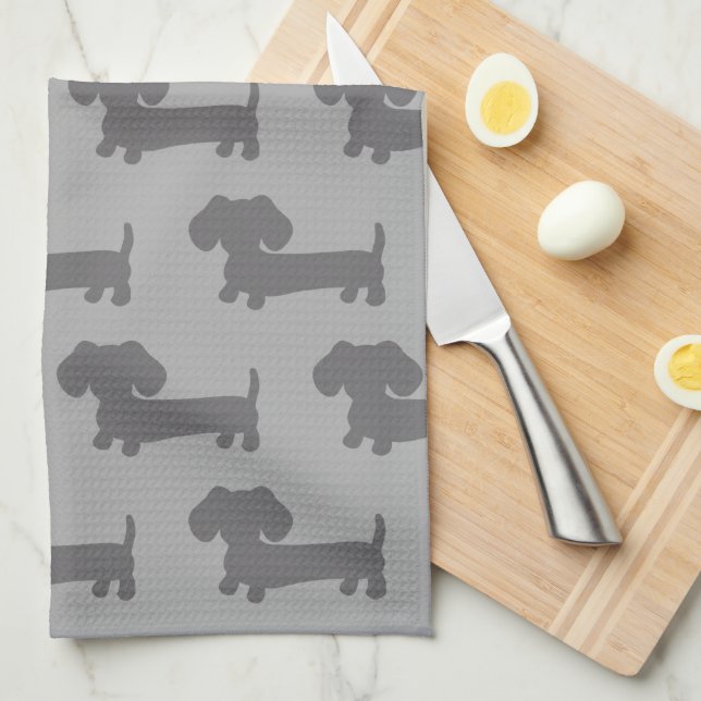 Dachshund Kitchen Dish Kitchen Toalla Doxie Gray (Doblado Cuarto)
