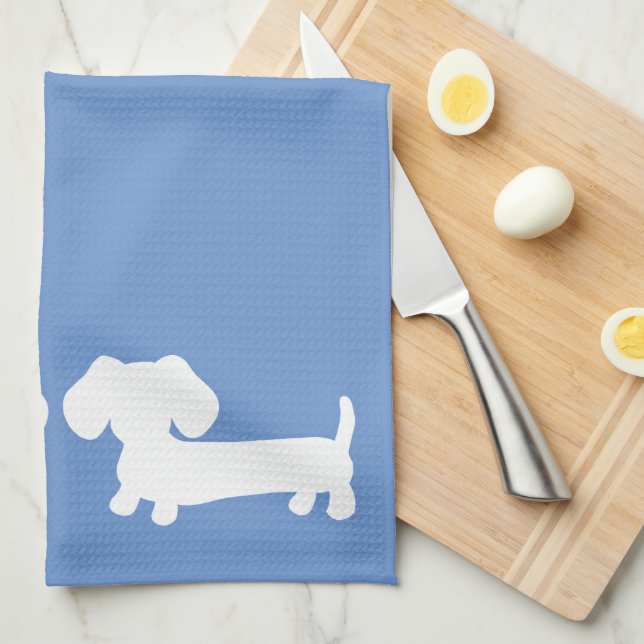 Dachshund Kitchen Dish Toalla Cornflower Azul (Doblado Cuarto)