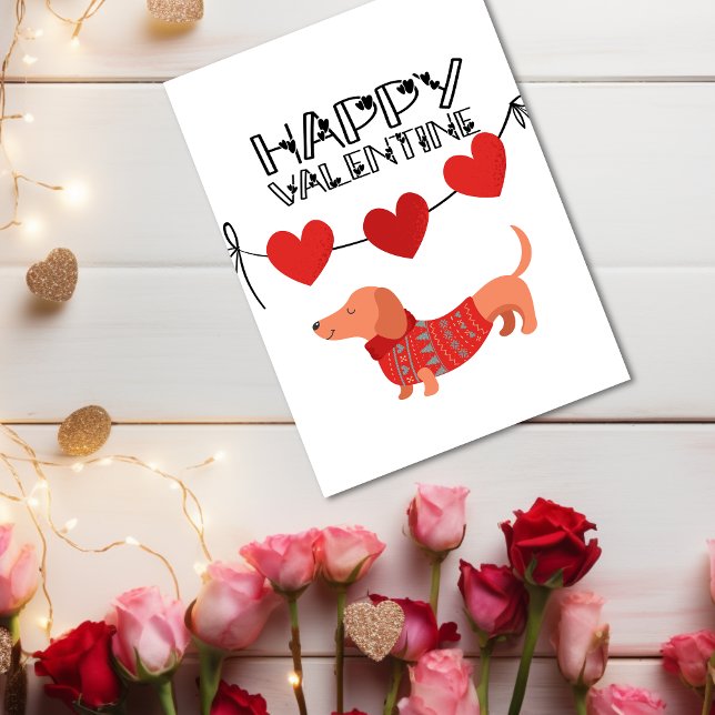Dachshund lindo con pancarta de corazón Feliz San  (Subido por el creador)