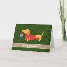 Dachshund lindo patrón verde, Feliz Navidad