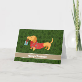Dachshund lindo patrón verde, Feliz Navidad