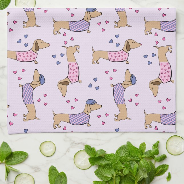 Dachshund Love Kitchen Dish Toalla (Doblado)
