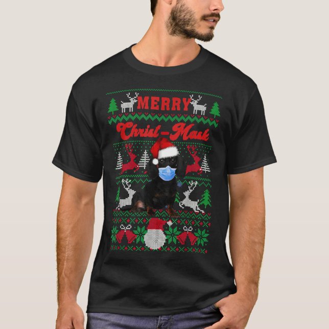 Dachshund Merry Christmask Ugly Christmas Sweaters (Anverso)
