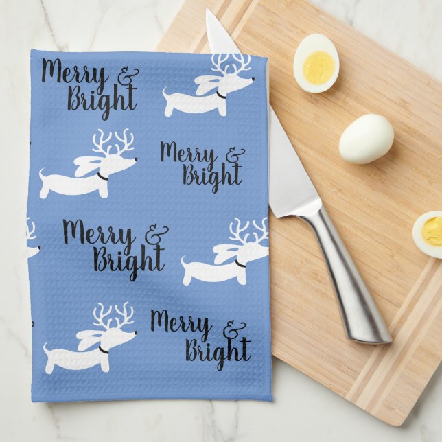 Dachshund Navidades Merry Dish Kitchen Toalla (Doblado Cuarto)