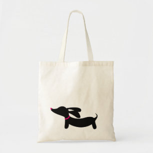 Dachshund negro + El rosa acentúa la bolsa de asa