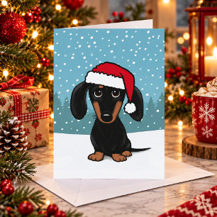 Dachshund negro y marrón Santa Perro Cute Navidad