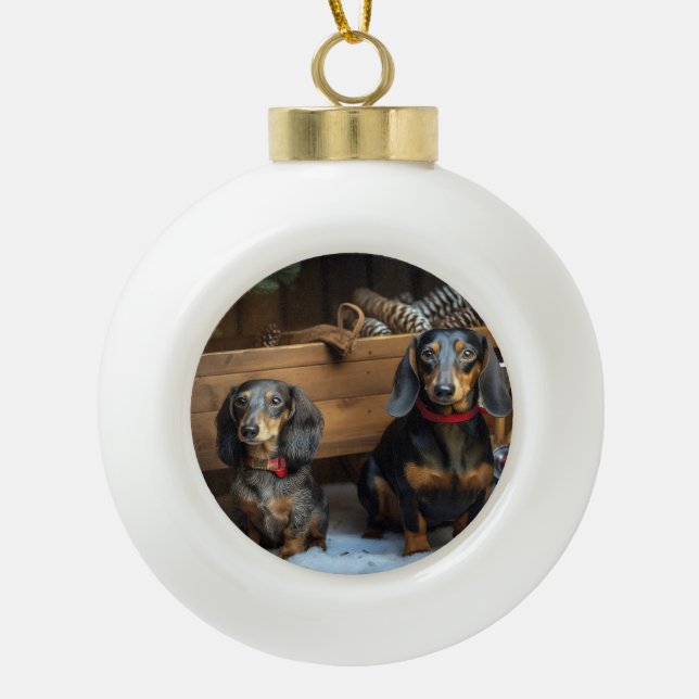 Dachshund Nevado Trineo Decoración de Navidad (Anverso)